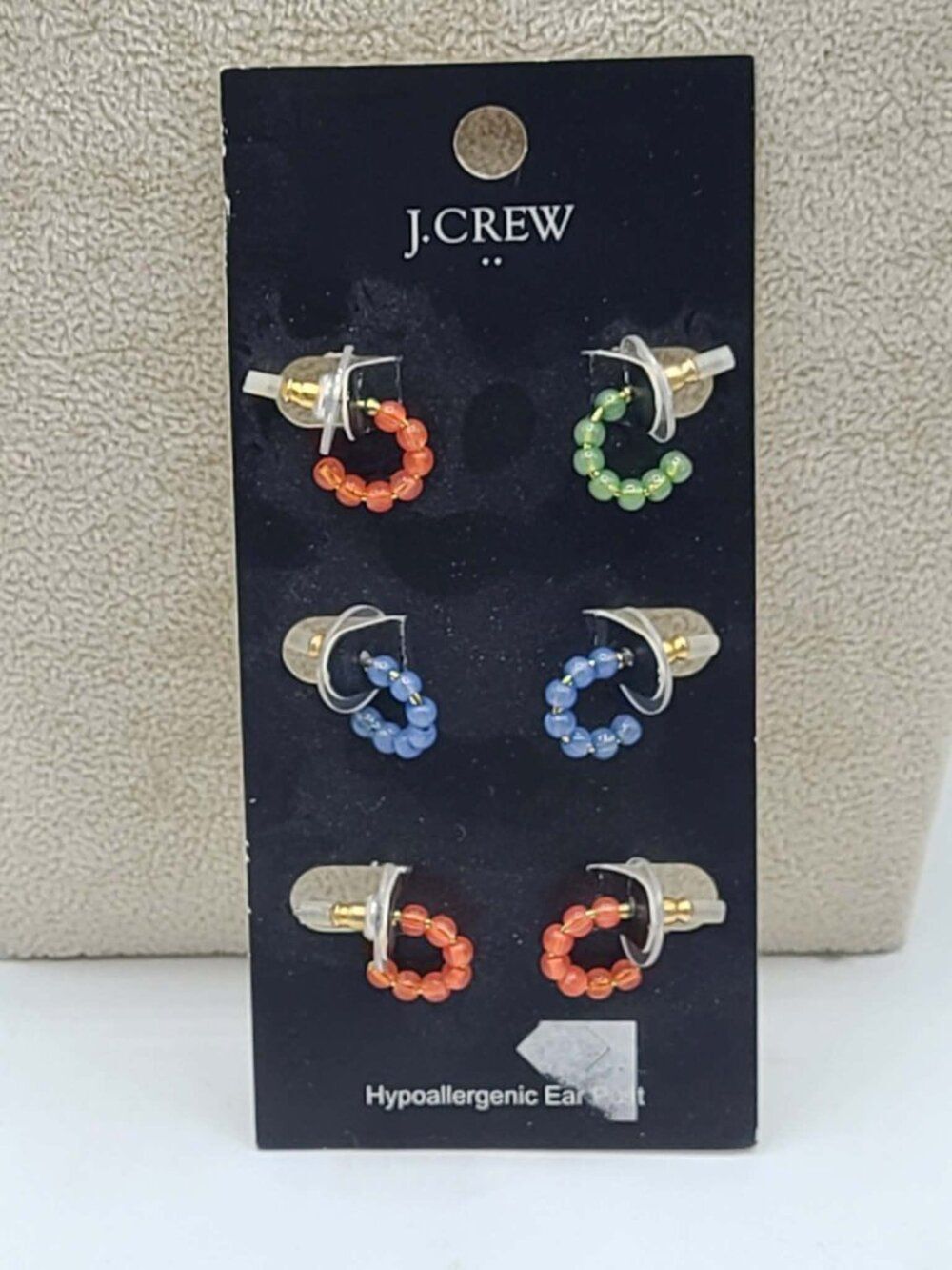 J Crew Set of 3 Beaded Mini Hoop Stud Earrings NWT